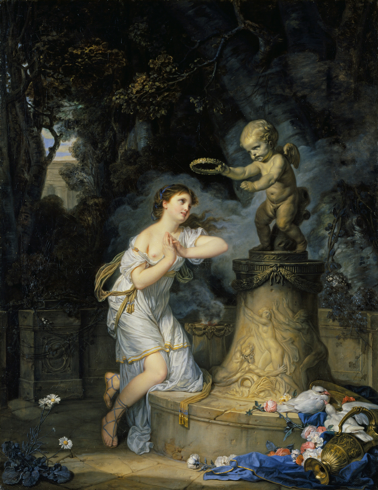 A young girl praying at the foot of the altar of love